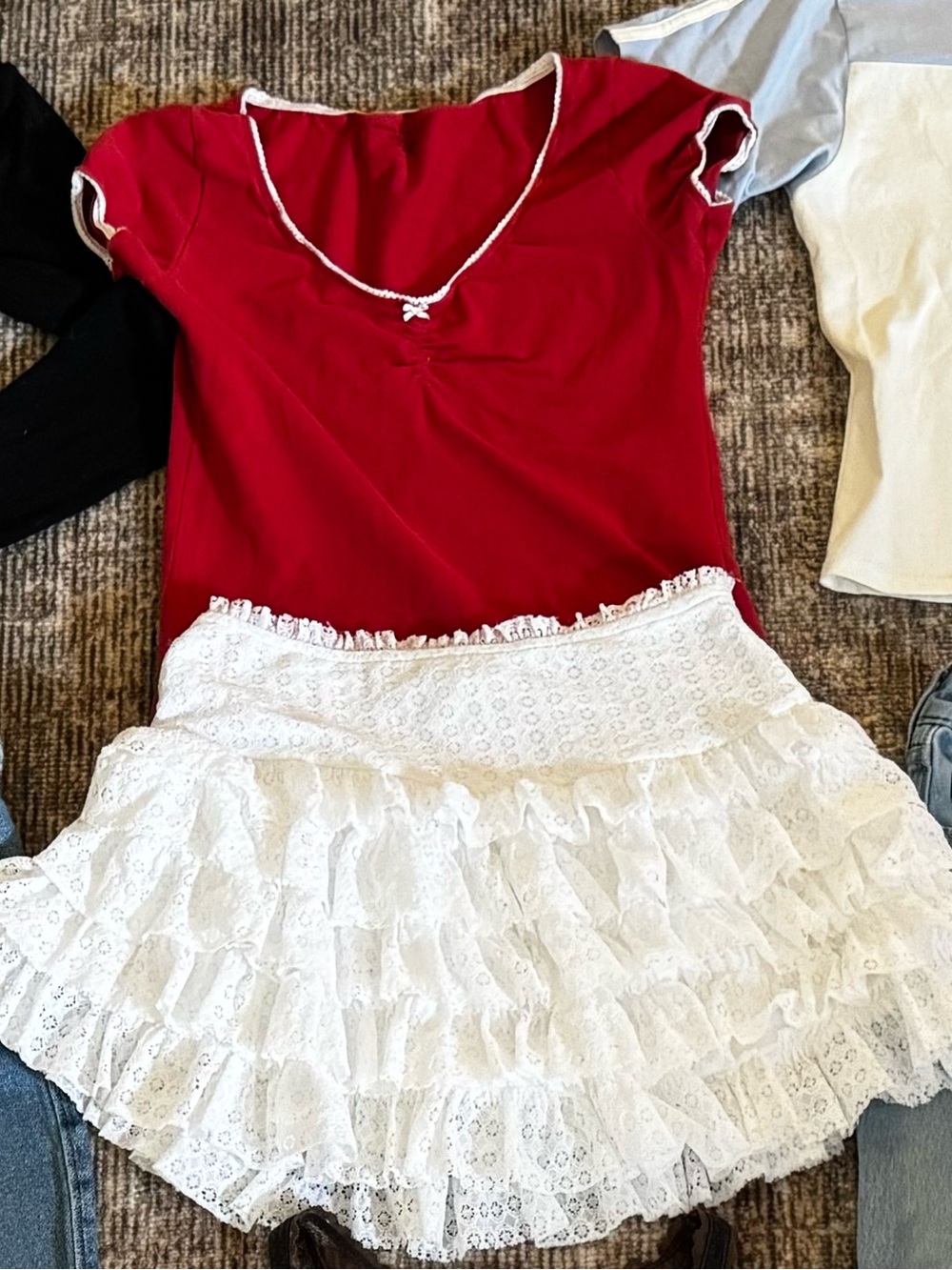 American Eagle Outfitters White Lace Ruffled Skater Skort